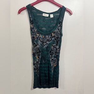 Woman’s Size S Miss Me Teal and Black Patterned Tank Top